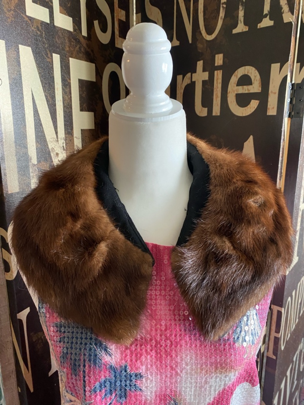 Assorted Vintage Dark Fur Collars and Belt one box